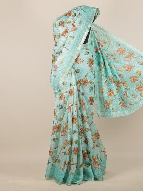 

Pothys Sea Green Printed Jute Silk Saree