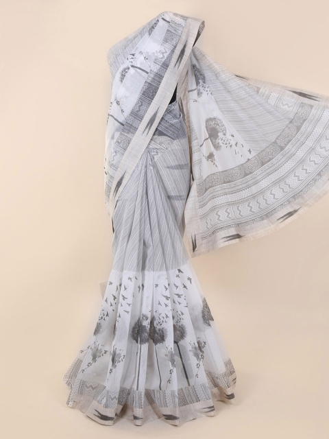 

Pothys White Printed Supernet Saree
