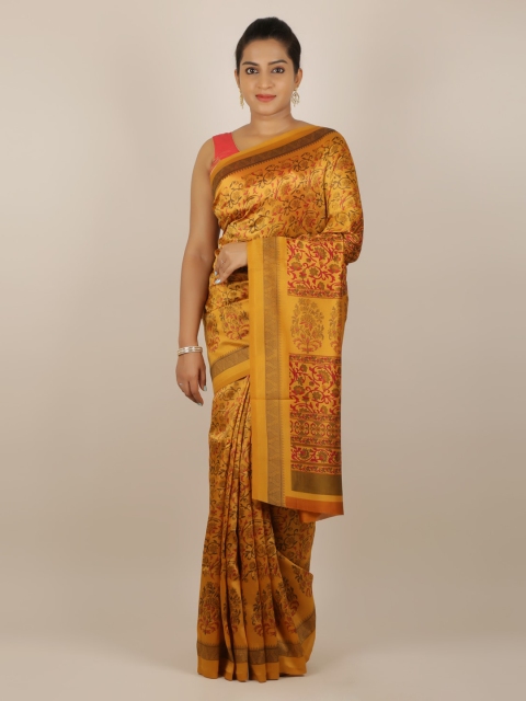 Pothys Mustard Yellow Printed Jute Silk Saree