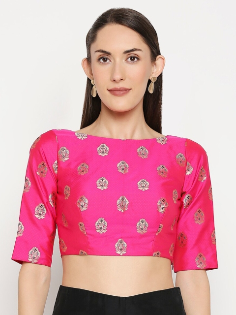 

Desi Weavess Women Pink & Gold-Coloured Woven-Design Saree Blouse