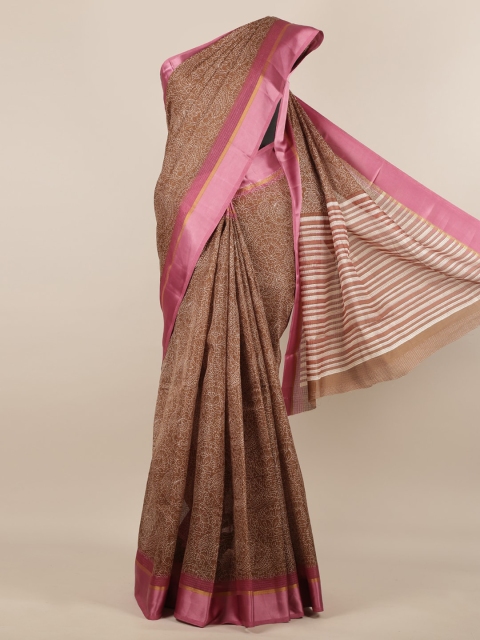 

Pothys Brown Printed Jute Silk Saree