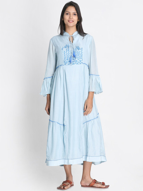 

Nakshi Women Blue Solid Fit and Flare Dress