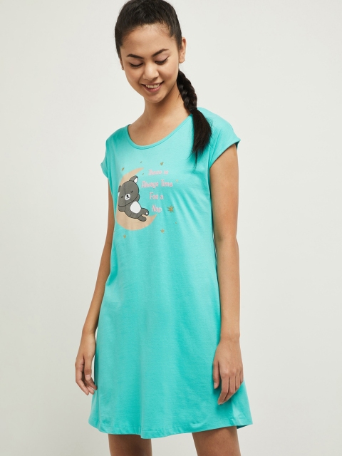 

max Women Turquoise Blue & Grey Printed Nightdress