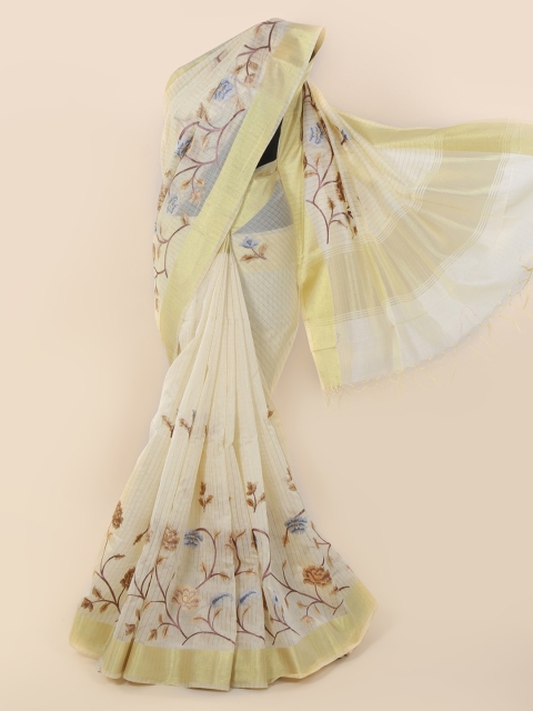 

Pothys Cream-Coloured Printed Cotton Blend Saree