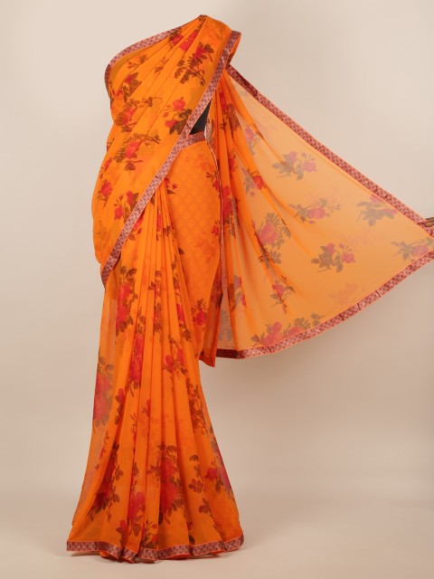 

Pothys Orange Printed Poly Chiffon Saree