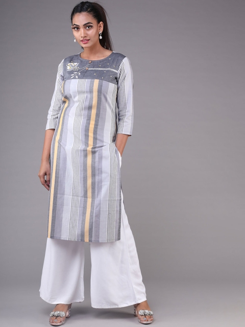 

KLM Fashion Mall Women Grey & Beige Striped Kurta
