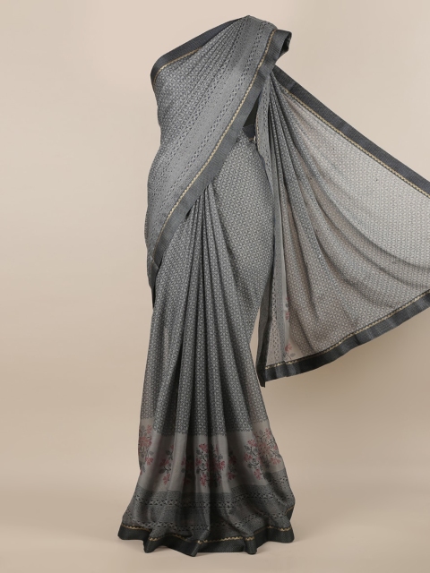 

Pothys Grey Printed Poly Chiffon Saree
