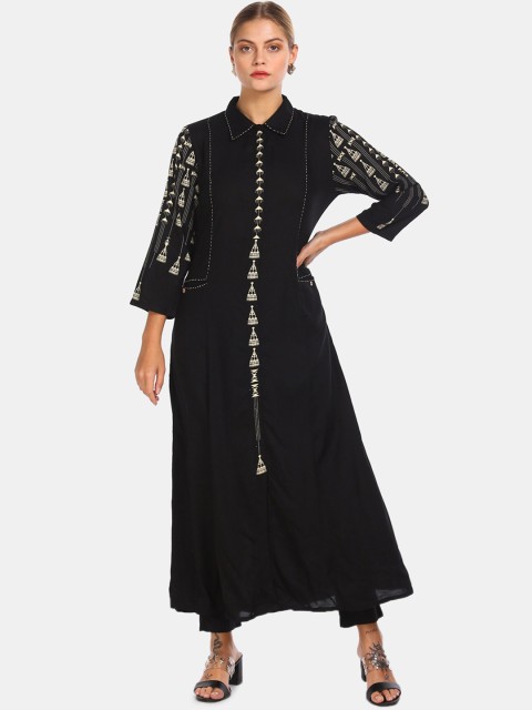 

Anahi women black & off white ethnic motifs printed kurta