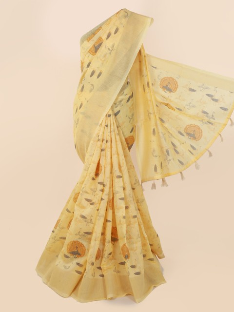 

Pothys Yellow Printed Cotton Blend Saree