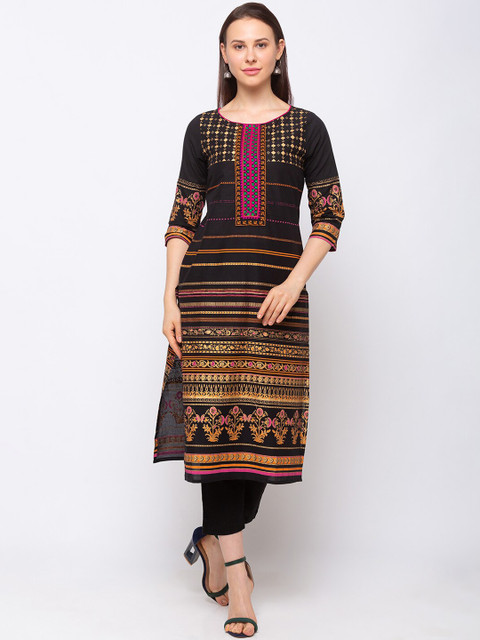 

Ethnicity women black geometric printed kurta