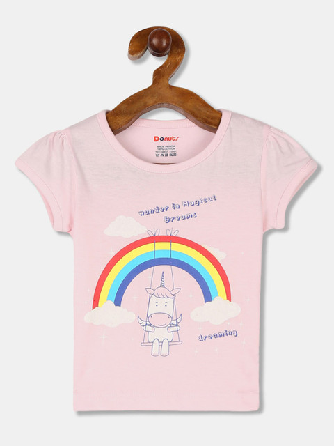 

Donuts Girls Pink Printed Round Neck T-shirt