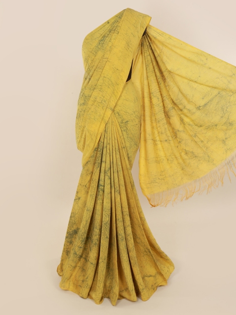 

Pothys Mustard Yellow & Olive Green Linen Blend Woven Design Saree