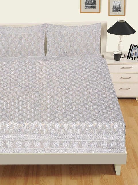 

Tistabene Grey & White Ethnic Motifs 180 TC Cotton 1 King Bedsheet with 2 Pillow Covers