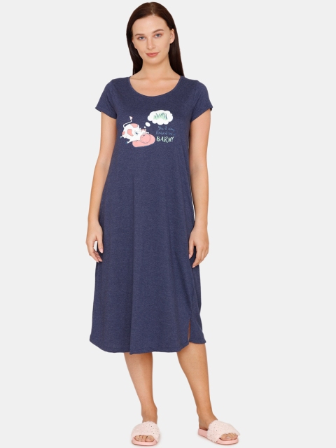 

Zivame Navy Blue & Pink Solid Nightdress