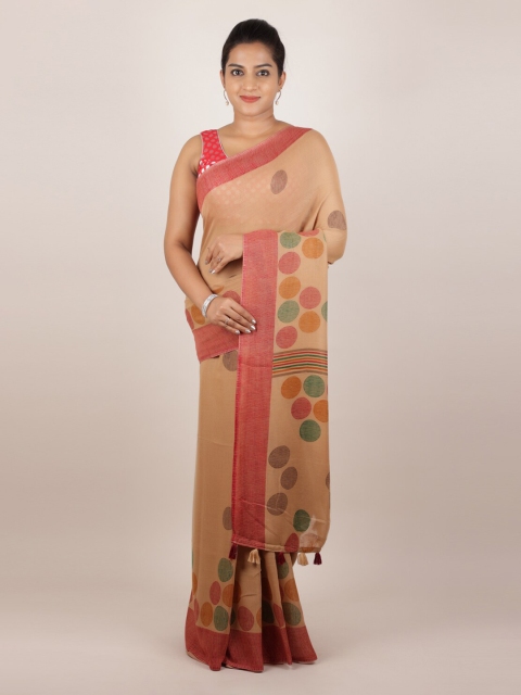 

Pothys Beige Printed Linen Blend Saree