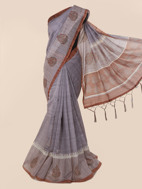 

Pothys Grey Checked Cotton Blend Saree