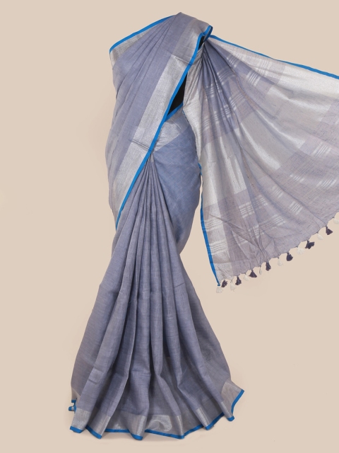 

Pothys Grey Solid Linen Blend Saree