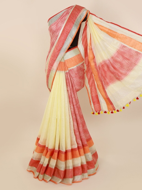 

Pothys Red & Yellow Linen Blend Colourblocked Saree