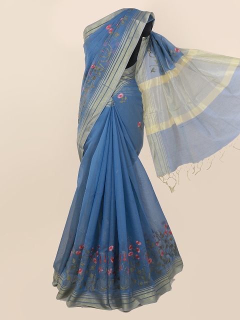 

Pothys Blue Woven Design Cotton Blend Saree