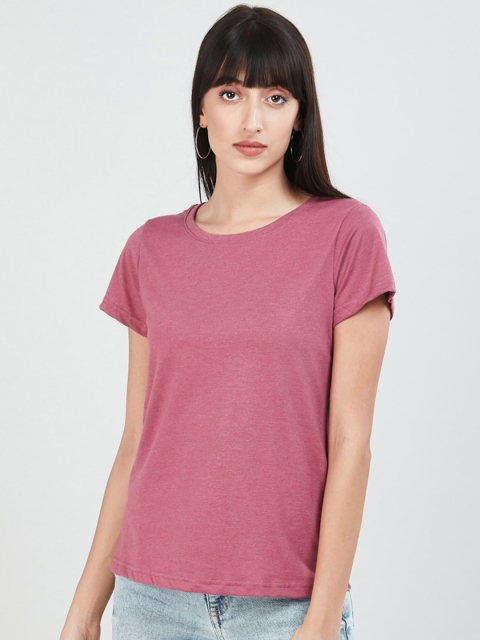 

max Women Pink Solid Round Neck T-shirt