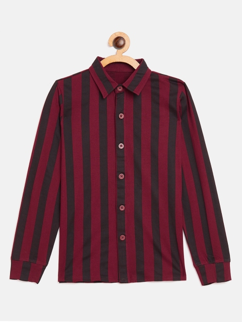 

GRITSTONES Boys Maroon Regular Fit Striped Casual Shirt