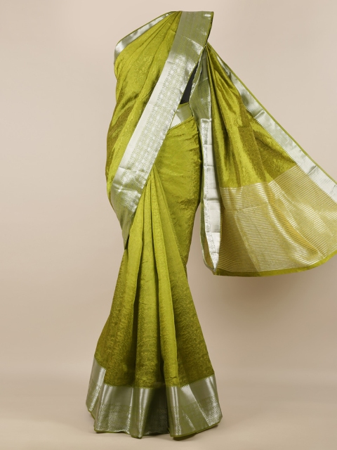 

Pothys Green & Silver-Toned Jute Silk Printed Saree