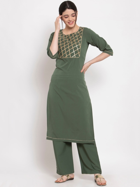 

ALC Creations Women Green Yoke Design Kurta with Trousers