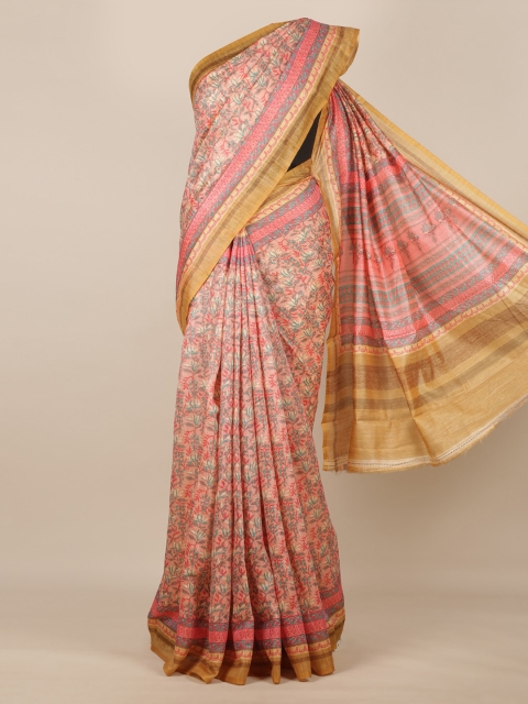 

Pothys Pink Printed Jute Silk Saree