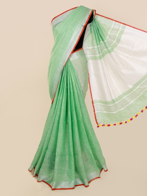 

Pothys Green Solid Linen Blend Saree