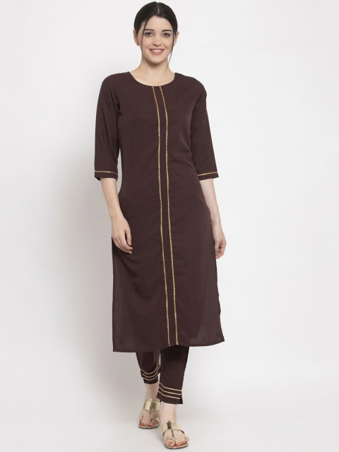 

ALC Creations Women Coffee Brown Solid Kurta with Trousers
