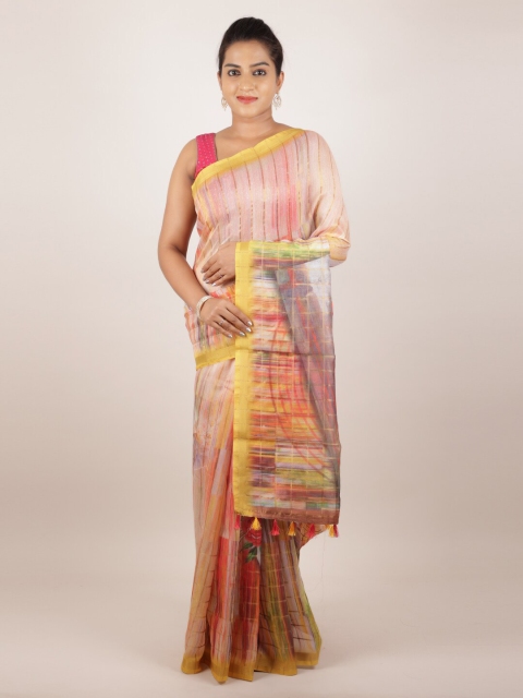 

Pothys Multicoloured Printed Jute Silk Saree, Multi
