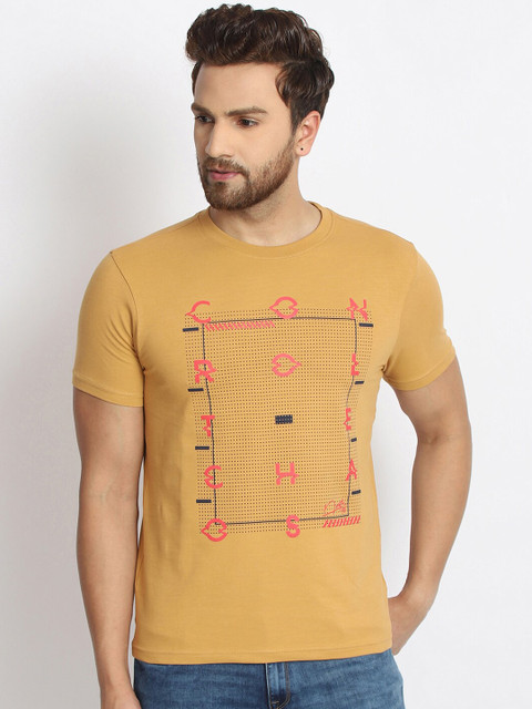 

98 Degree North Men Beige & Red Printed Round Neck T-shirt