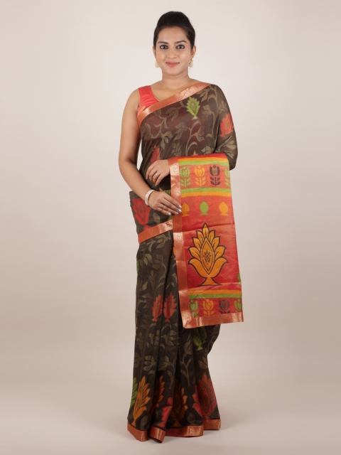 

Pothys Brown Printed Jute Silk Saree