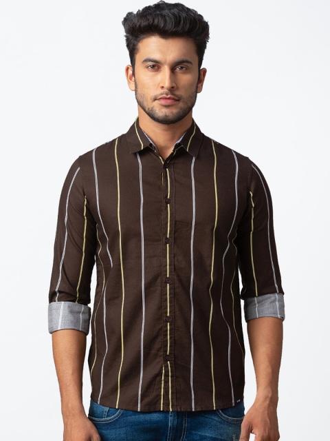 

SPYKAR Men Brown & Yellow Slim Fit Striped Casual Shirt