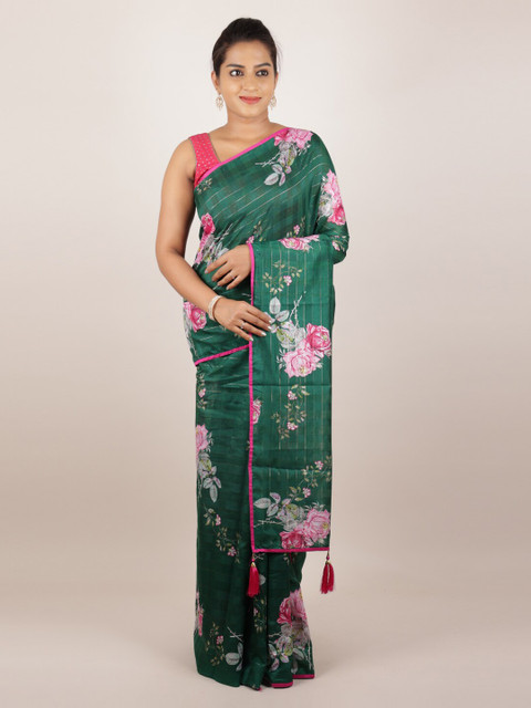 

Pothys Green & Pink Jute Silk Printed Saree