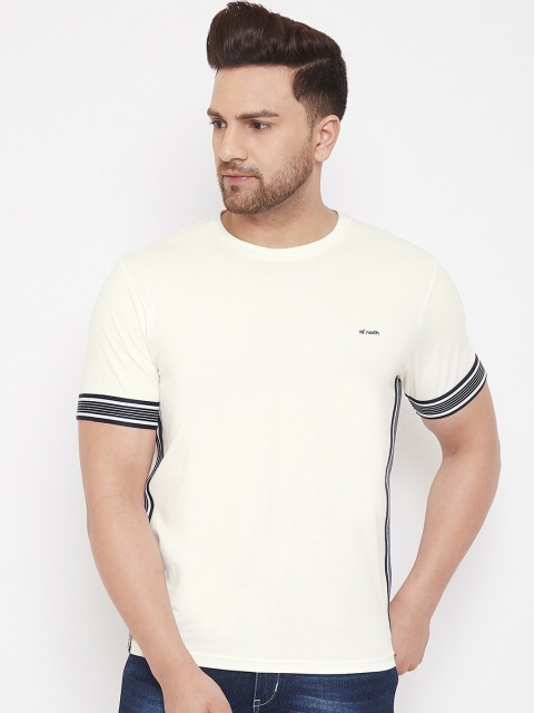 

98 Degree North Men Off-White Solid Round Neck T-shirt