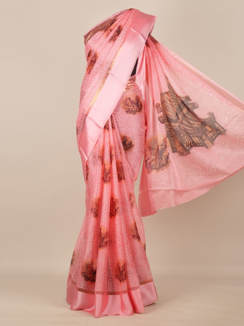 

Pothys Pink & Brown Poly Chiffon Printed Saree