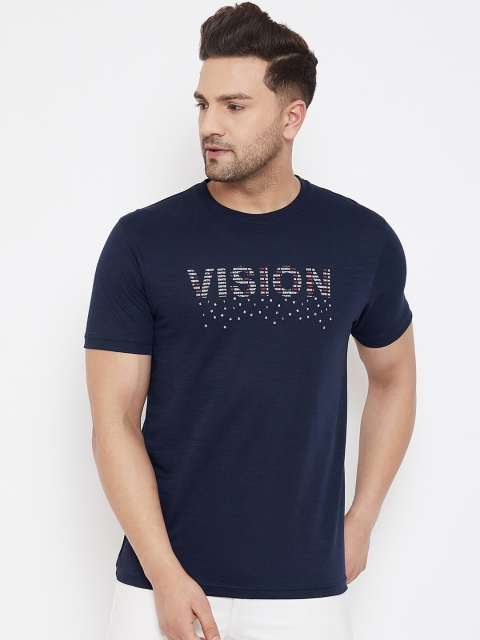 

98 Degree North Men Navy Blue & White Printed Round Neck T-shirt