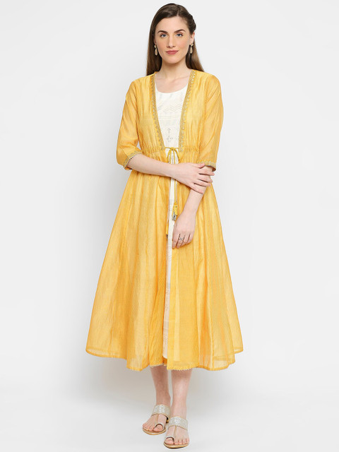 

RANGMANCH BY PANTALOONS Women Yellow Solid Fit and Flare Dress