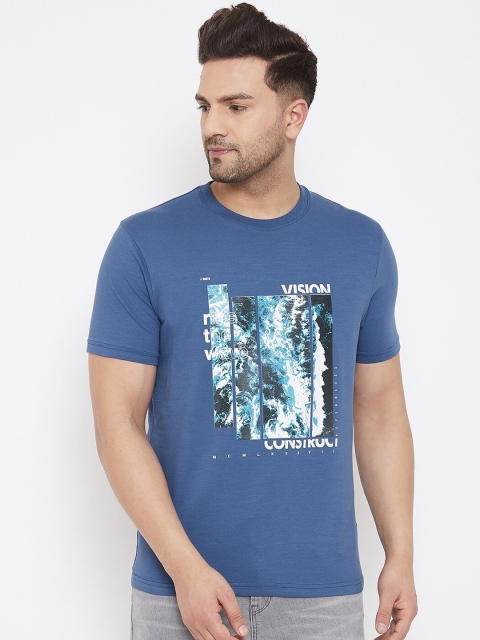 98 Degree North Men Blue Printed Round Neck T-shirt
