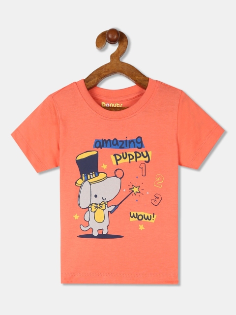 

Donuts Boys Peach-Coloured Printed Round Neck T-shirt