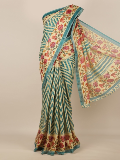 

Pothys Green & Cream-Coloured Jute Silk Printed Saree