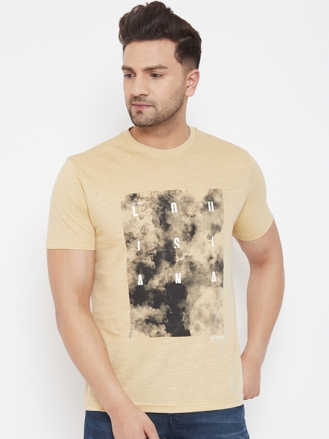 

98 Degree North Men Beige Printed Round Neck T-shirt