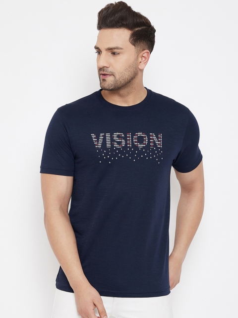

98 Degree North Men Navy Blue & White Printed Round Neck T-shirt