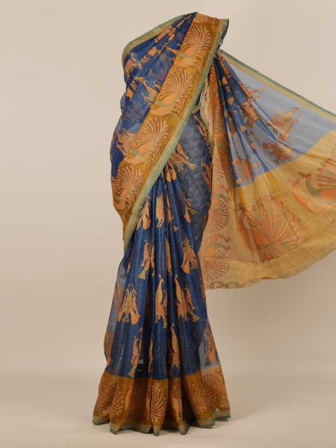 

Pothys Navy Blue & Brown Jute Silk Woven Design Saree