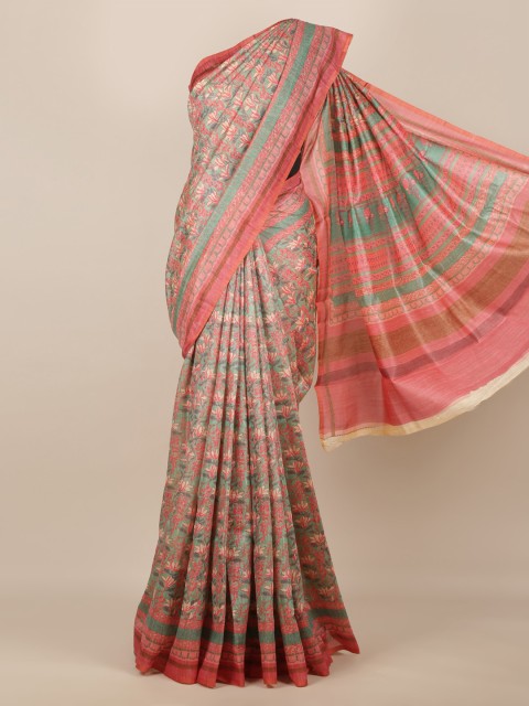 

Pothys Green Printed Jute Silk Saree