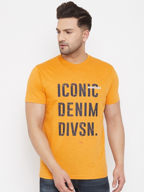 

98 Degree North Men Mustard Printed Round Neck T-shirt