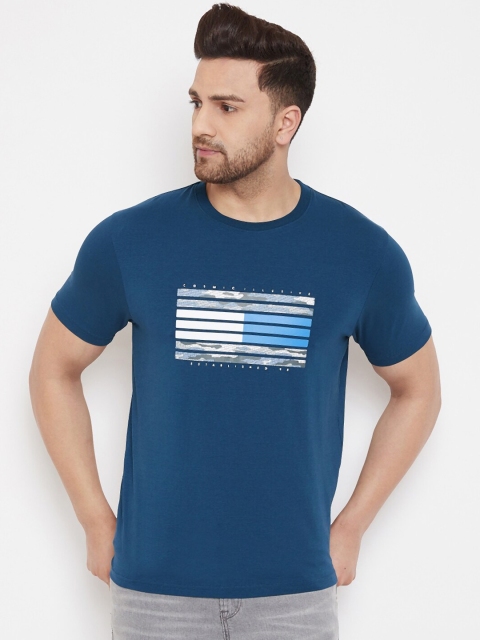 

98 Degree North Men Blue Printed Round Neck T-shirt