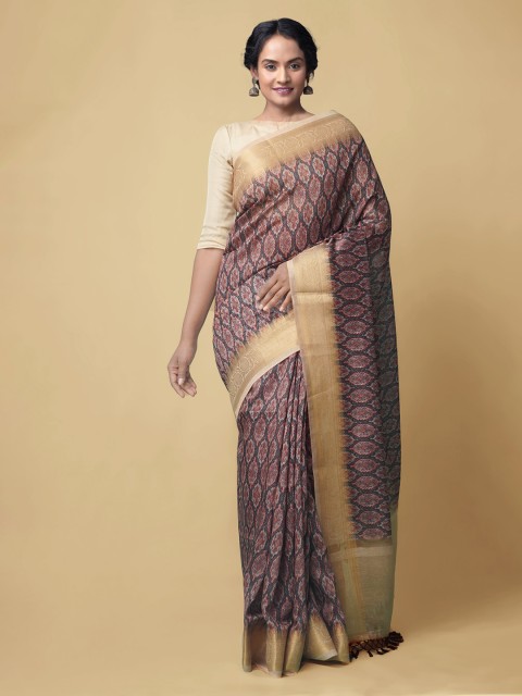 

Unnati Silks Purple & Maroon Silk Cotton Printed Chanderi Saree