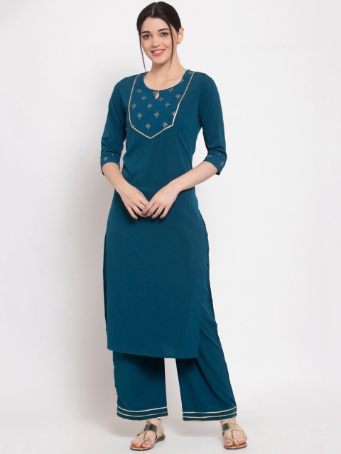 

ALC Creations Women Turquoise Blue Yoke Design Kurta with Palazzos
